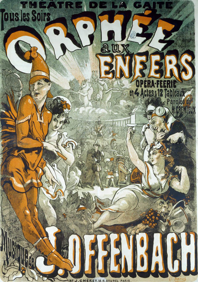 One of the posters seen here, and on the next page and page 33 is advertising Orpheus in the Underworld (Orphée aux Enfer) by Jacques Offenbach (1819-1880)