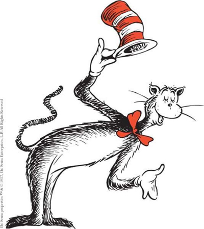 The French-style mime artist is a reference to Dr Seuss’s The Cat in the Hat, of course. 